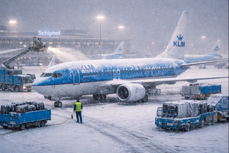 Winterchaos am Flughafen Amsterdam-Schiphol sorgt für Flugausfälle